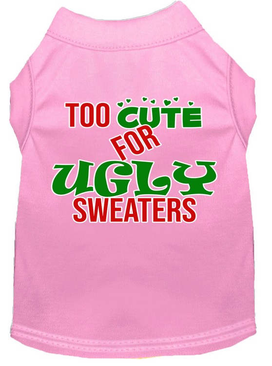 Too Cute for Ugly Sweaters Screen Print Dog Shirt Light Pink Med